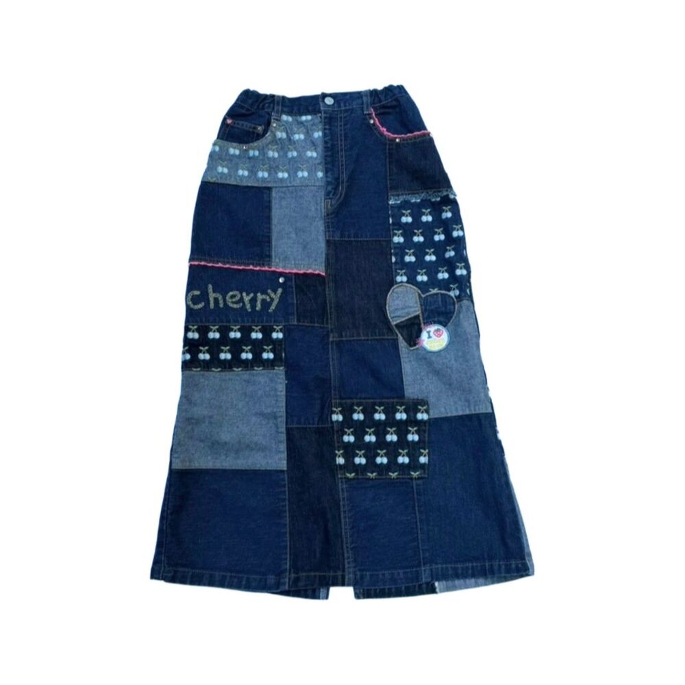 angel blue denim midi skirt